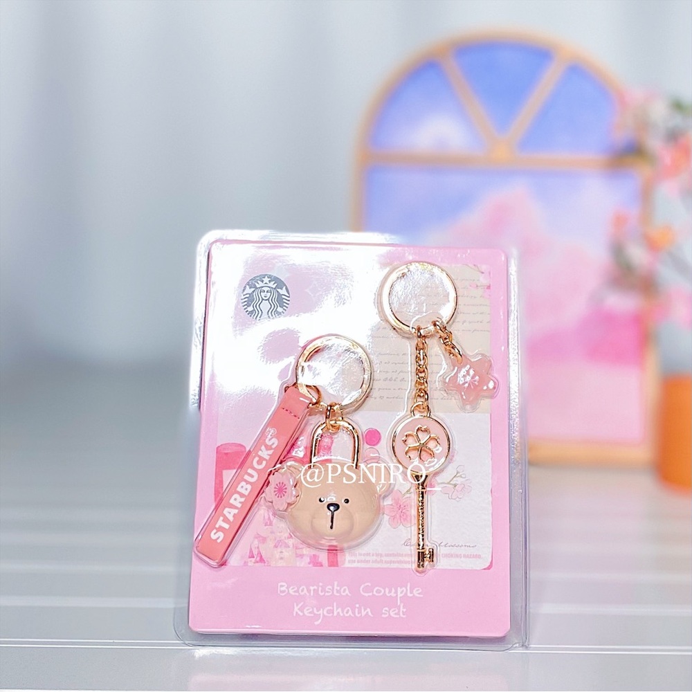 Starbucks Korea Keychain Cherry Blossom Bearista Lock and Key